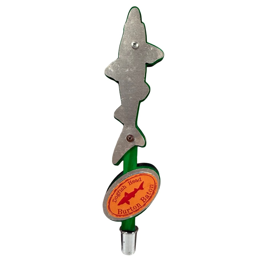 Dogfish Head Burton Baton Beer Tap Handle Green Silver Orange Metal Shark Logo